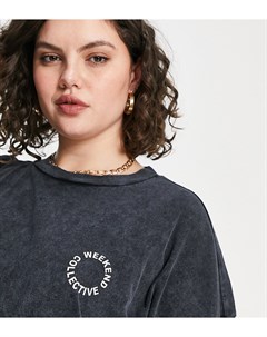 Угольно серая футболка oversized от комплекта с блестящим принтом логотипа Curve Asos weekend collective