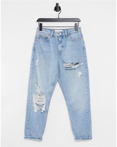 Голубые выбеленные джинсы в винтажном стиле со рваной отделкой Topshop