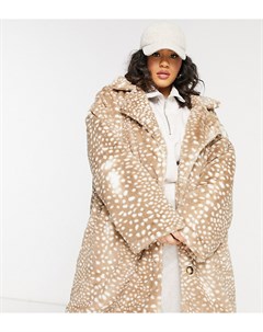 Двубортное пальто из искусственного меха со звериным принтом Daisy street plus