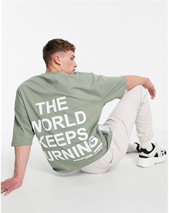 Зеленая оversized футболка с принтом на спине и фирменной накладкой Asos unrvlld spply