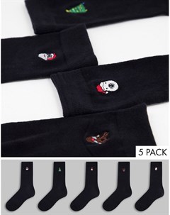 Набор из 5 пар черных новогодних носков Brave soul