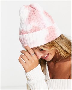Розовая шапка бини в рубчик с принтом тай дай French connection