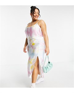 Эксклюзивное атласное платье комбинация миди с разноцветным принтом тай дай Plus Collusion