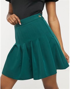 Темно зеленая плиссированная мини юбка New look