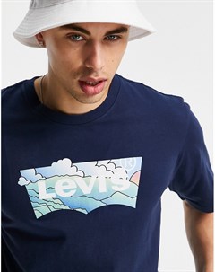 Темно синяя футболка с крупным принтом логотипа в форме крыла летучей мыши Levi's®