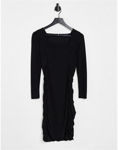 Черное облегающее платье миди со сборками по бокам French connection