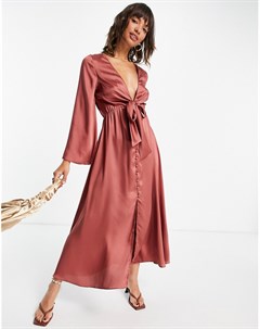 Атласное платье миди рыжего цвета с завязкой спереди Asos design