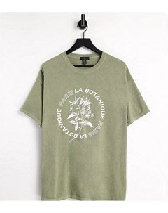Oversized футболка цвета выбеленного хаки с принтом New look