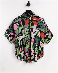 Разноцветная рубашка из экологичной вискозы EcoVero с тропическим принтом Luca Monki