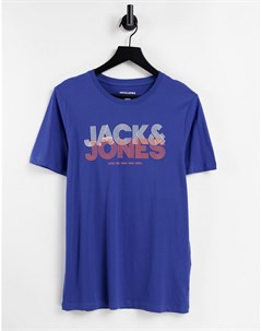 Синяя футболка с крупным логотипом Jack & jones