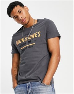 Темно серая футболка с круглым вырезом и логотипом Jack & jones