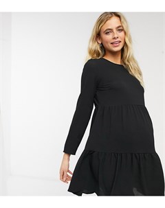 Черное ярусное платье мини с длинными рукавами и присборенной юбкой ASOS DESIGN Maternity Asos maternity