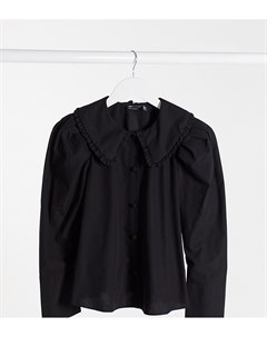 Черная рубашка с длинными рукавами и оборкой на воротнике ASOS DESIGN Petite Asos petite
