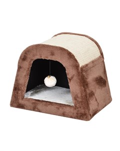 Дом когтеточка для кошек с игрушкой 38х28х30 см коричневая Petmax