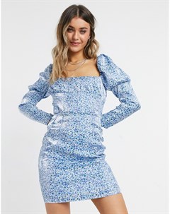 Эксклюзивное платье мини цвета синий металлик с корсетной отделкой и цветочным принтом Collective the label