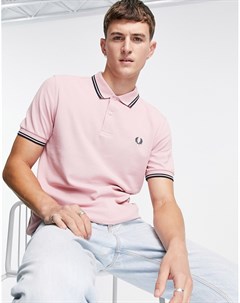 Розовая футболка поло с контрастной синей отделкой Fred perry
