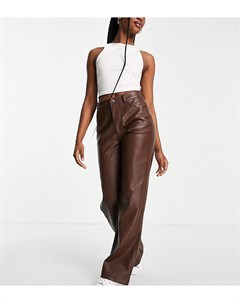 Шоколадно коричневые брюки из искусственной кожи в винтажном стиле Stradivarius