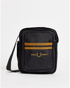 Черная сумка через плечо с двойной окантовкой золотистого цвета Fred perry