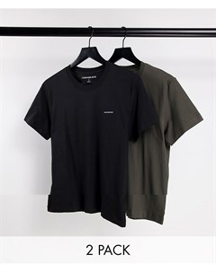 Набор из 2 зауженных футболок черного цвета и цвета хаки Calvin klein jeans