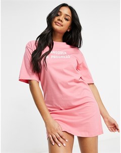 Розовое платье футболка для дома с принтом надписи Hangover In Progress Threadbare