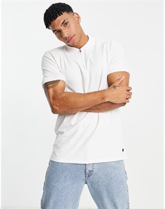 Белая футболка поло на молнии с воротником в рубчик Premium Jack & jones