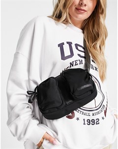 Черная нейлоновая сумка с через плечо с двумя карманами Topshop
