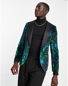 Зеленый пиджак с тропическим принтом перьев Twisted tailor