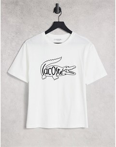 Белая свободная футболка с крокодилом Lacoste
