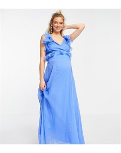 Синее платье миди с ярусными оборками и завязкой на спине ASOS DESIGN Maternity Asos maternity