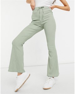 Фактурные расклешенные брюки шалфейно зеленого цвета с поясом Asos design