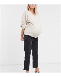 Черные расклешенные укороченные эластичные джинсы с завышенной талией с поясом над животом ASOS DESI Asos maternity