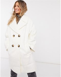 Двубортное фактурное пальто кремового цвета Asos design