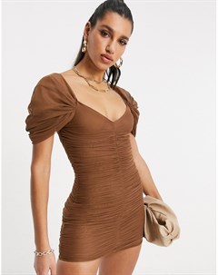 Сетчатое платье мини шоколадного цвета со сборками и вырезом в форме сердечка Asos design