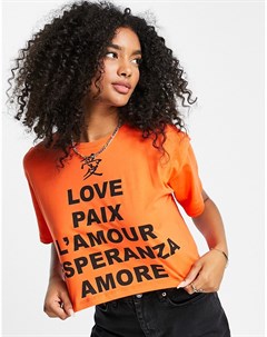 Оранжевая укороченная футболка с текстовым принтом River island