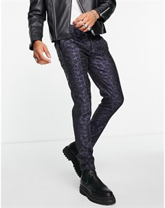 Темно синие строгие брюки с леопардовым жаккардовым узором Twisted tailor