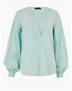 Блузка с длинным рукавом и V образным вырезом из чистого хлопка Marks Spencer Marks & spencer