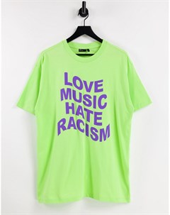 Зеленая футболка в стиле унисекс Love Music Hate Racism X ASOS Crooked tongues