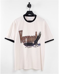 Oversized футболка цвета экрю с принтом Vermont и окантовкой Topman