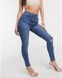 Синие джинсы скинни с завышенной талией и рваной отделкой Asos design