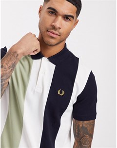 Белое поло в широкую полоску Fred perry