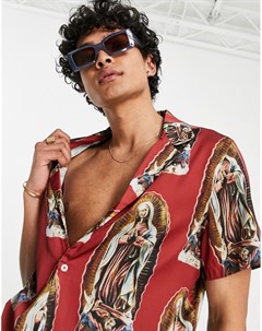 Атласная рубашка классического кроя с глубоким вырезом отложным воротником и принтом в стиле ренесса Asos design