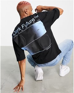 Черная oversized футболка с графическим принтом на спине и логотипом спереди Asos dark future