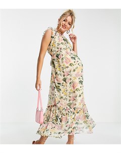 Платье мидакси с цветочным принтом высоким воротником и расклешенными рукавами Hope and ivy maternity