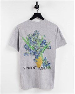 Серая футболка с принтом Van Gogh Vintage supply