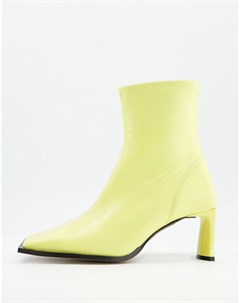 Черные ботинки из премиальной кожи лимонно желтого цвета на каблуке с квадратным носком Remedy Asos design