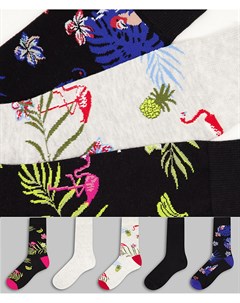 Набор из 5 пар разноцветных носков с принтами птиц Jack & jones