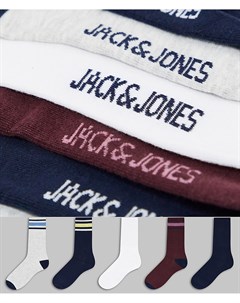 Набор из 5 пар теннисных носков разных цветов с полосками Jack & jones
