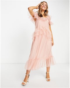 Розовое платье миди из тюля Miss selfridge