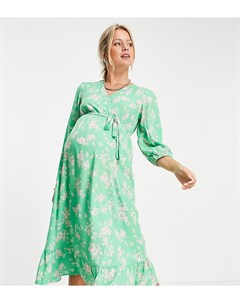 Зеленое платье миди с запахом и узором New look maternity