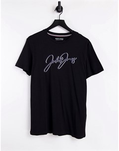Черная футболка с логотипом надписью Jack & jones
